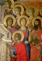 Maesta: Szczegóły świętych, w tym św. Jana Chrzciciela, 1308-11